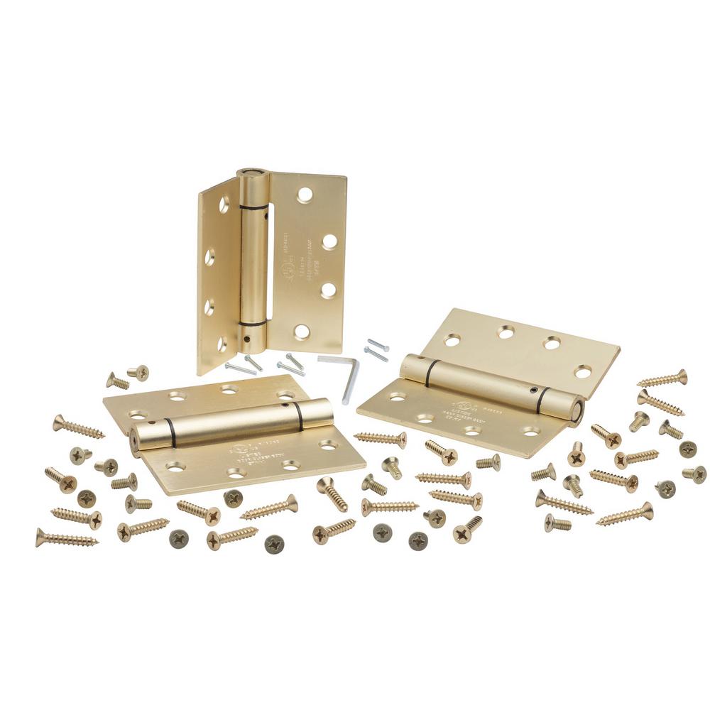Satin Brass Steel Spring Hinge Global Door Controls 4.5 in Set of 3 x 4.5 in