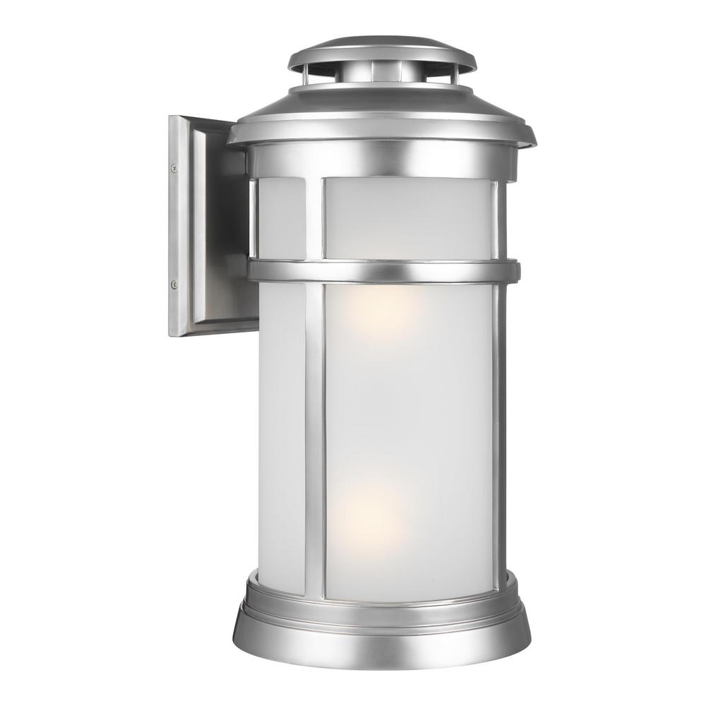 Weather Resistant Coastal Nautical Outdoor Lanterns Newport Painted 2 Light Brushed Steel Outdoor Wall Mount Lantern