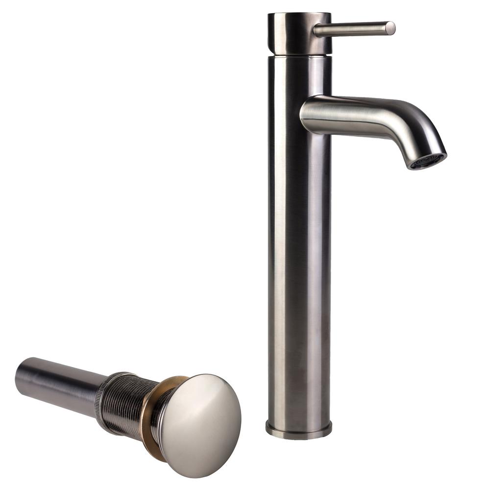 Single Hole Handle High Arc Vessel Bathroom Faucet With Drain In Brushed Nickel Single Hole Handle High Arc Vessel Bathroom Faucet With Drain In Brushed Nickel