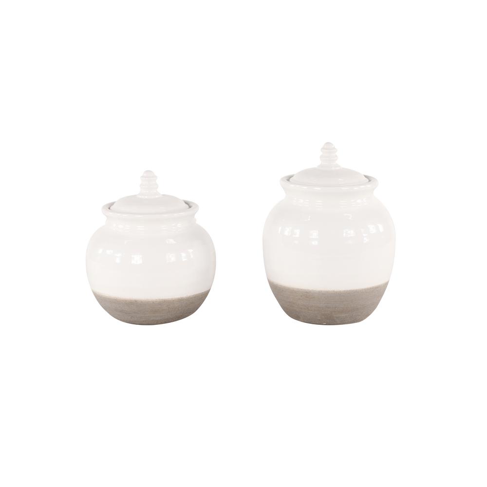 Litton Lane White And Gray Ceramic Decorative Jars Set Of 2