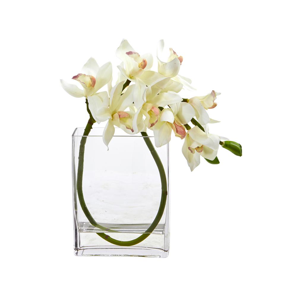 Nearly Natural 13 In Cymbidium Orchid Artificial In Glass Vase