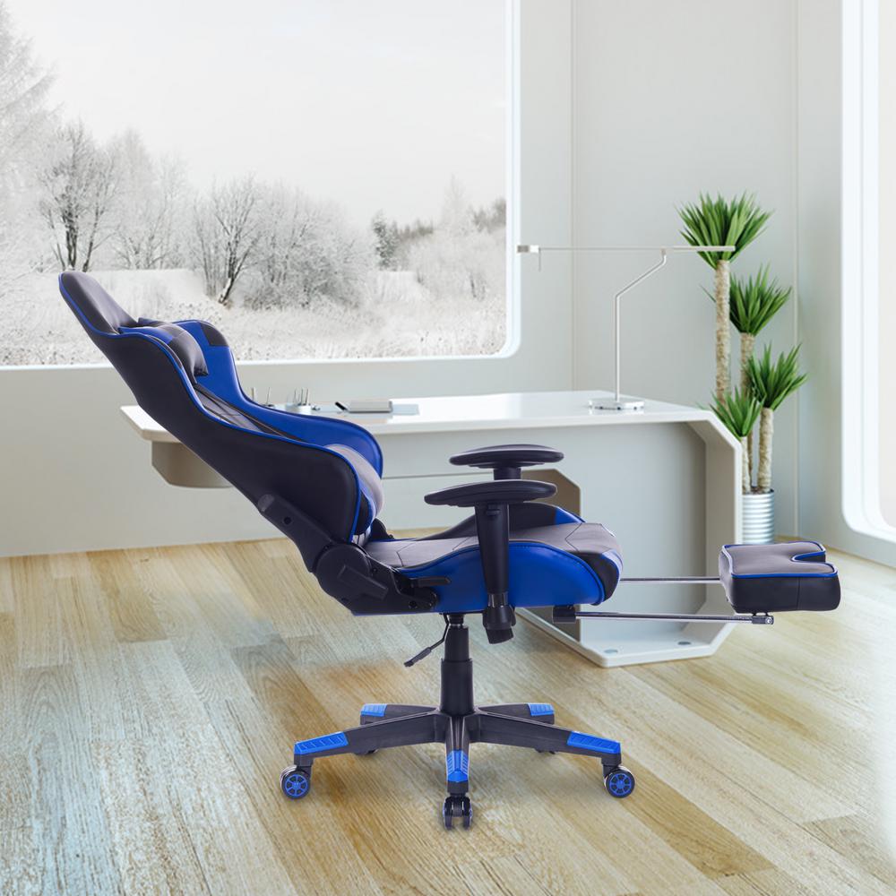 Boyel Living Blue Modern High Back Faux Leather Ergonomic Computer Gaming Chair With Adjustable Height Footrest And Lumbar Support Wb 8204 Blue The Home Depot