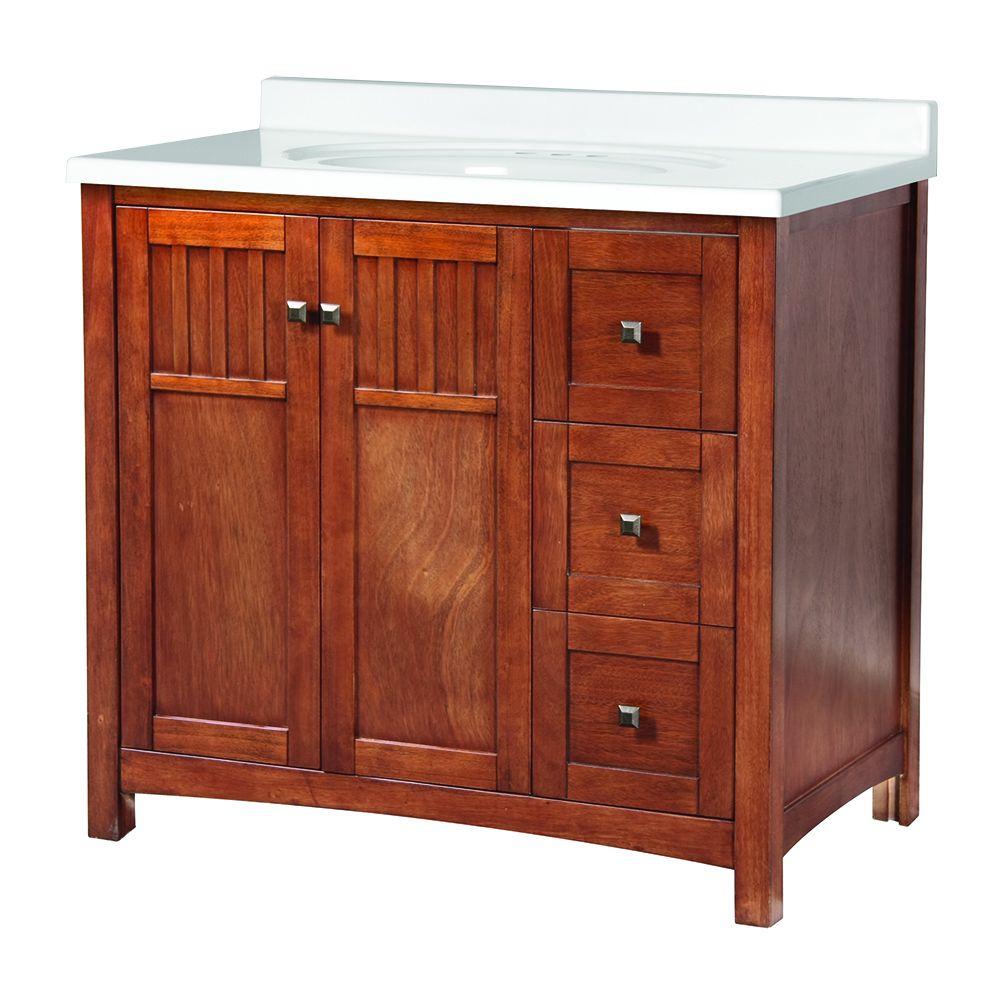 Foremost Knoxville 37 in. W x 22 in. D Vanity in Nutmeg with Vanity Top in WhiteKNCAW3722D