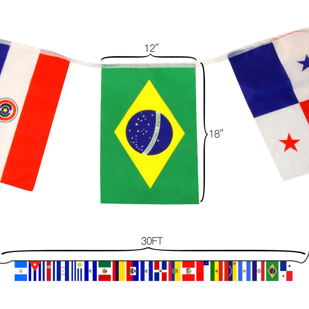 30ft String Flag Set of 20 Latin American Country Flags 12x18 Pennants