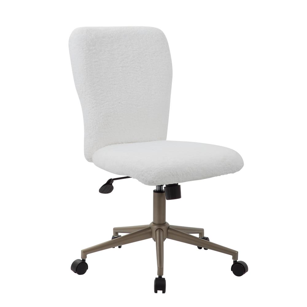 Boss Office Kidspro Task Chair White Fur Fabric Gold Finish Base Pneumatic Lift B220g Fwt The Home Depot