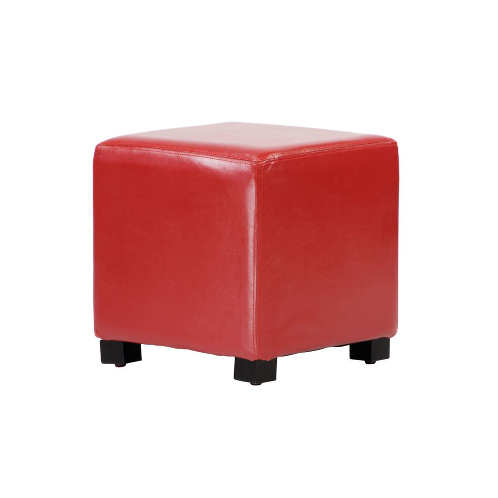 Lux Home Tyler Red Faux Leather Ottoman Cube Dwc 160rd The Depot Lux Home Tyler Red Faux Leather Ottoman Cube