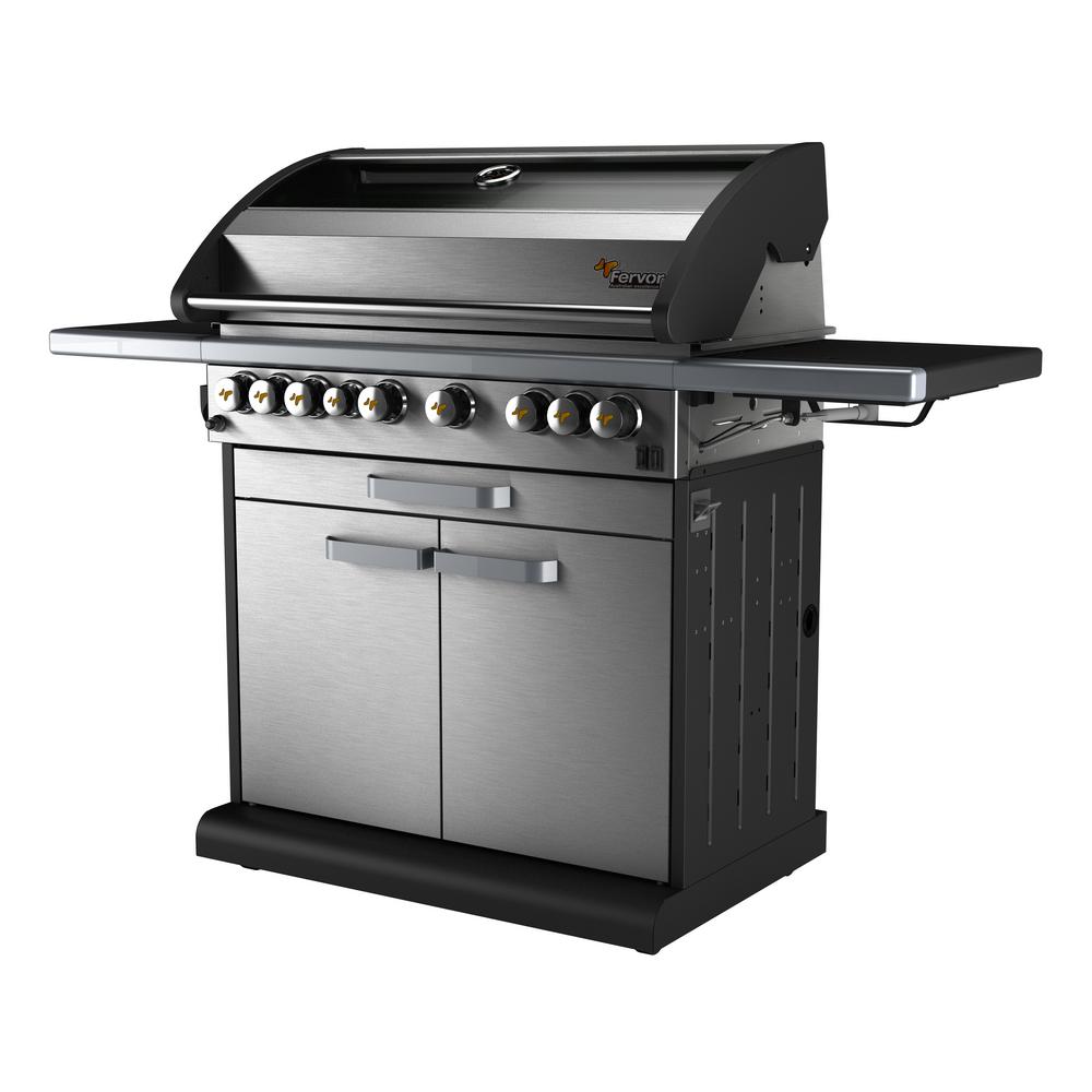 Fervor 6 Burner Propane Gas Grill In Stainless Steel With Cabinet Trolley And Wok Burner Ic655 S The Home Depot