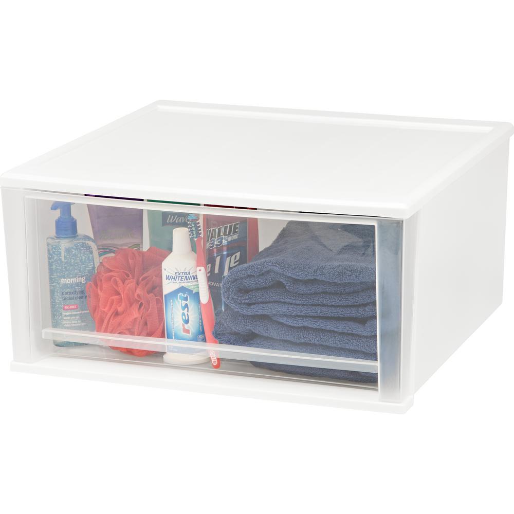 Iris 51 Qt Stacking Storage Bin In White 129803 The Home Depot