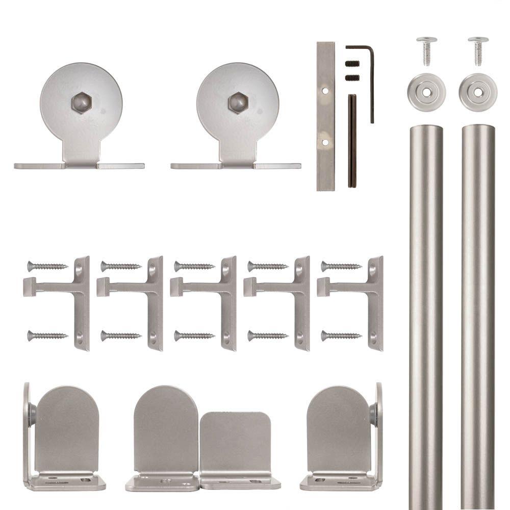 Quiet Glide Top Mount Satin Nickel Rolling Door Hardware Kit for 11/2