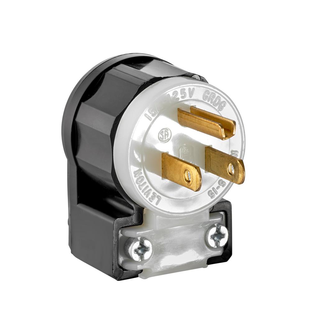Leviton 15 Amp 125-volt Angle Plug Black And White-r51-05266-acs