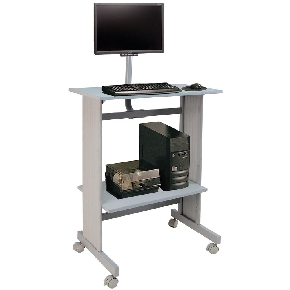 56 In H X 29 W 20 D Grey Stand Up Height Work Station With Lcd Mount Computer Desk