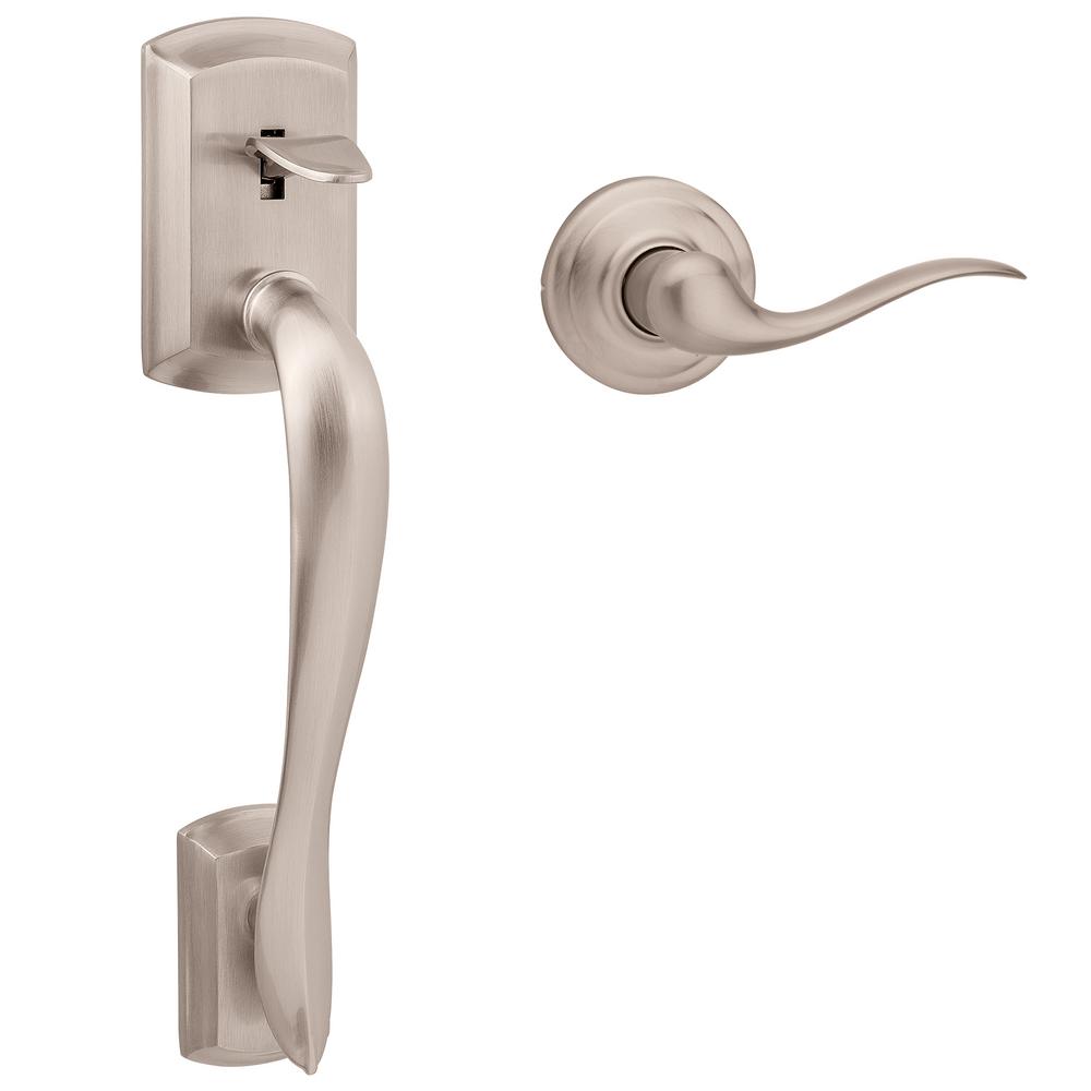Kwikset San Clemente Satin Nickel Door Handleset with Halifax Square Door Lever