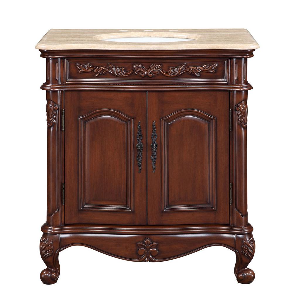 Silkroad Exclusive 32 in. W x 22 in. D Vanity in English Chestnut with Stone Vanity Top in