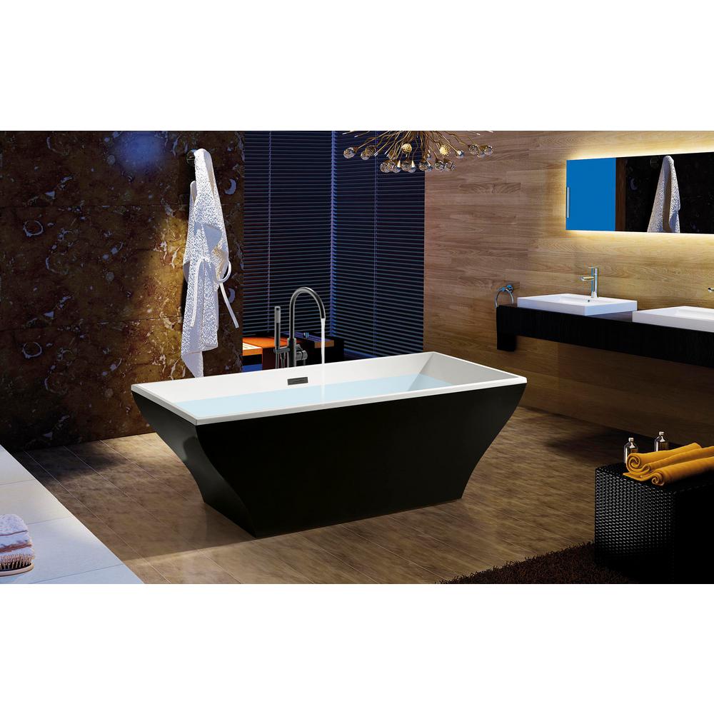AKDY 67 in. Fiberglass Black Acrylic Tub for Bathtub with Tub Filler