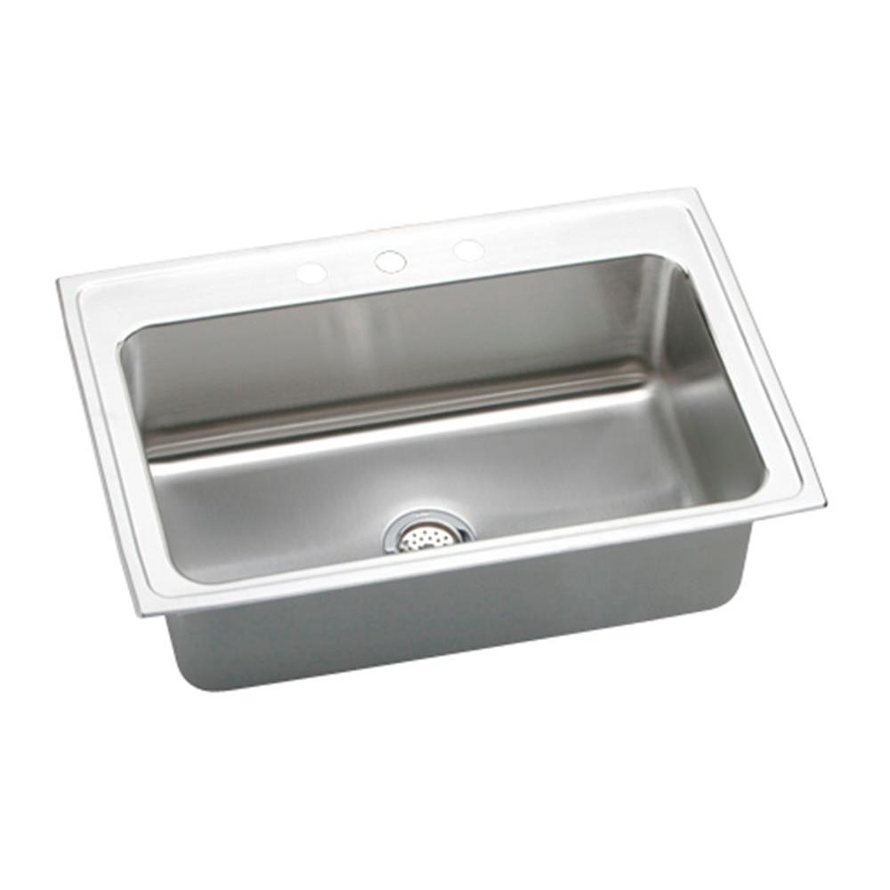Elkay Lustertone Drop-In Stainless Steel 33 in. 3-Hole Single Bowl Kitchen Sink with 10 in. Bowls, Silver