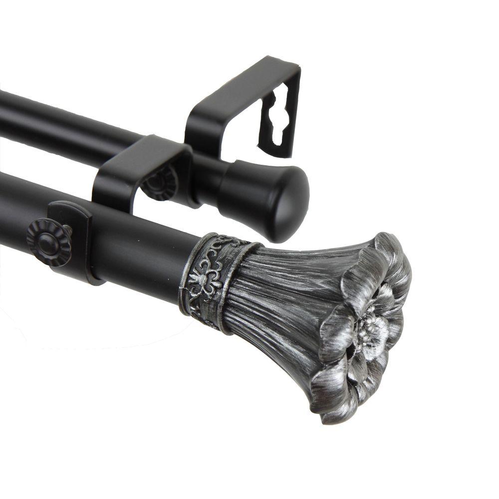 Rod Desyne 66 In 120 1 Blossom Double Curtain Set 120 In 1 Blossom Double Curtain Rod Set Black