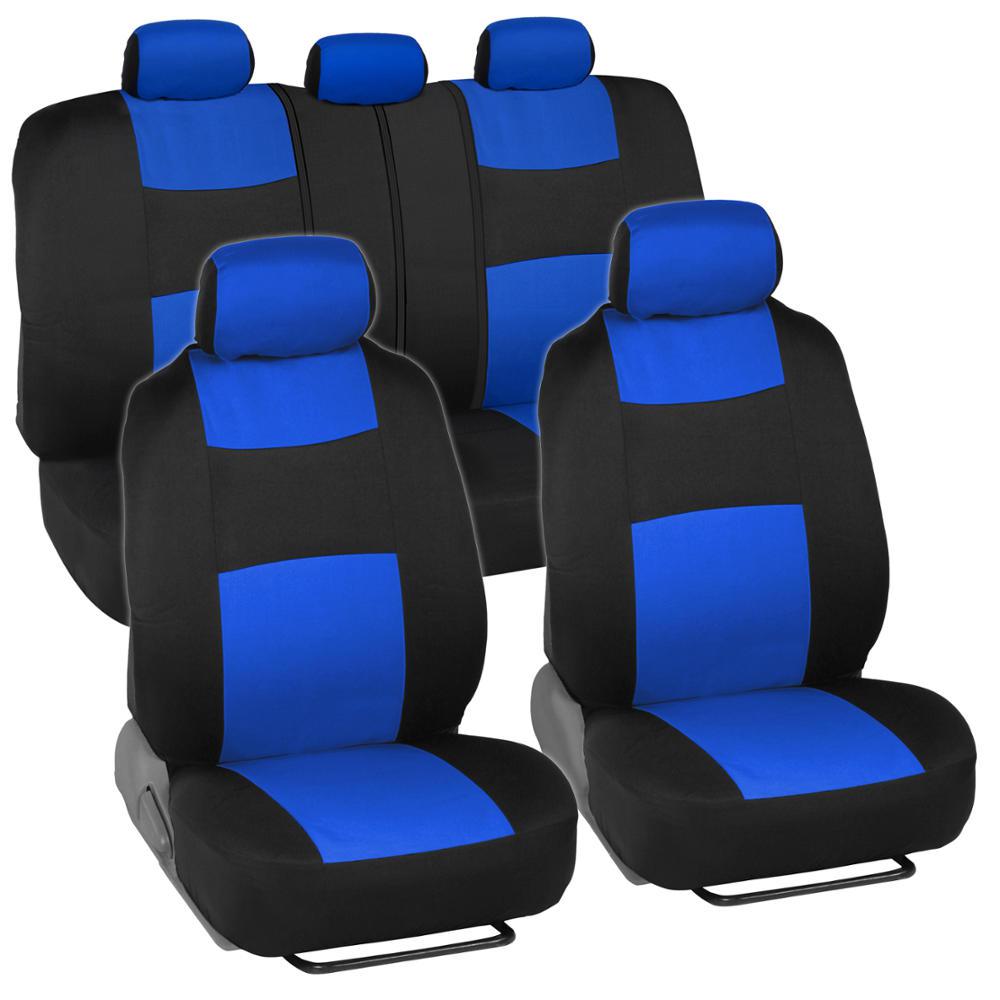 BDK PolyPro Car Seat Covers, Full Set in Blue on Black - Front and Rear Split Bench Protection, Easy to Install, Universal Fit for Auto Truck Van SUV