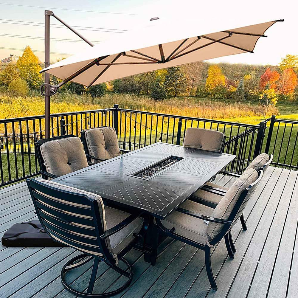 Abba Patio 8 Ft X 12 5 Ft Aluminum Cantilever Patio Umbrella With Cross Base In Beige Hdabbamrc8126be The Home Depot
