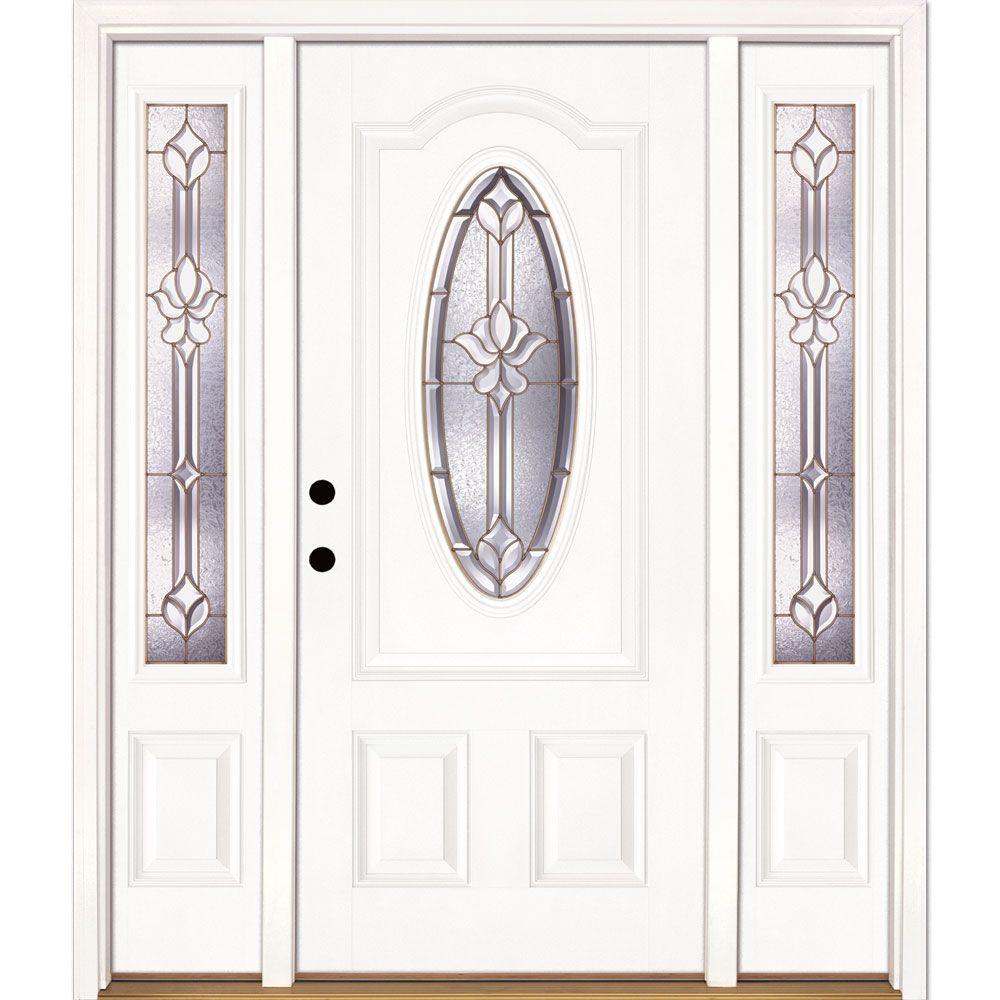 Feather River Doors 63.5 in. x 81.625 in. Medina Brass 3/4 Oval Lite