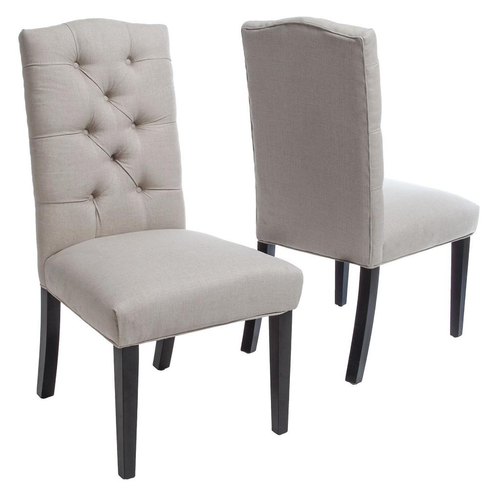 Noble House Berlin Natural Fabric Tufted Dining Chairs Set Of 2 1244 The Home Depot