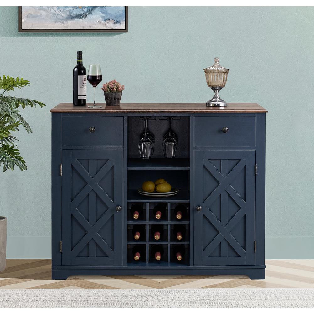 Festivity Navy Wood Bar Cabinet with Brushed Nickel Knobs-FWC20121