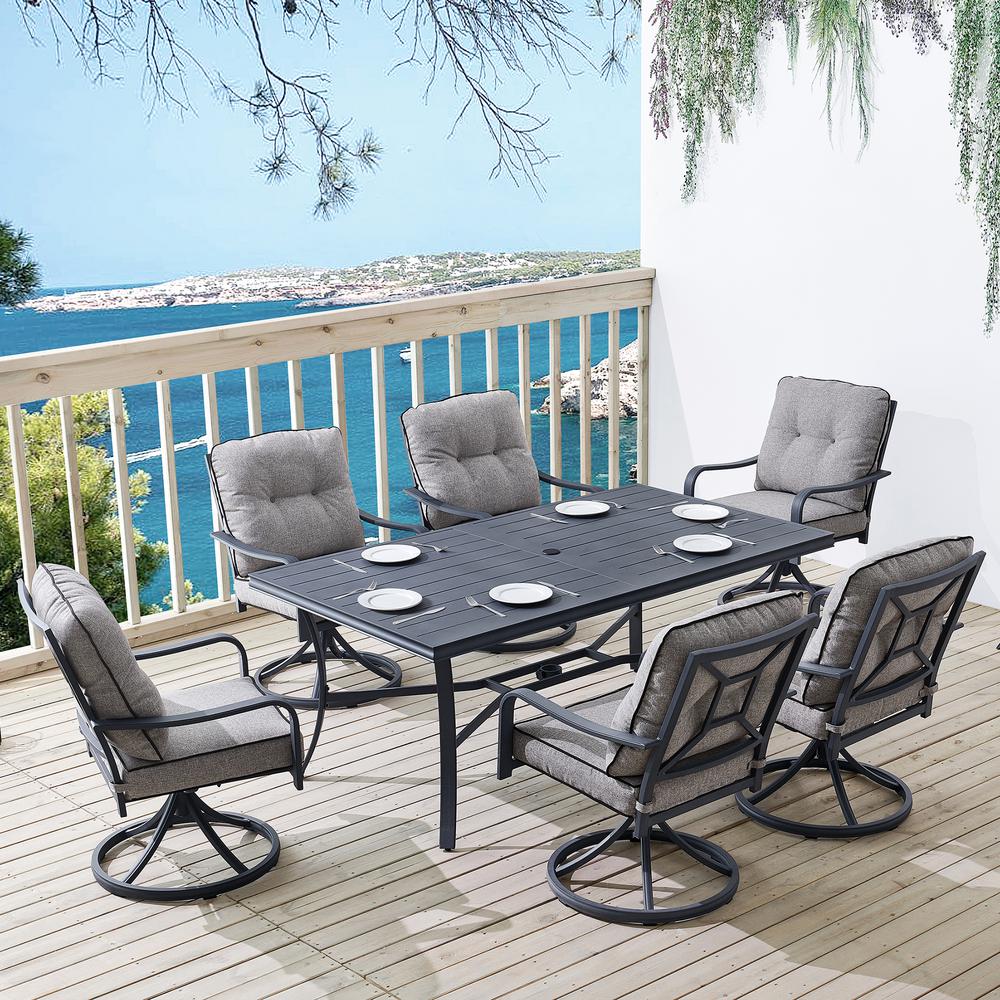 Ove Decors Davenport 7 Piece Aluminum Outdoor Dining Set With Gray Cushions 15pkd Dave07 Gr The Home Depot