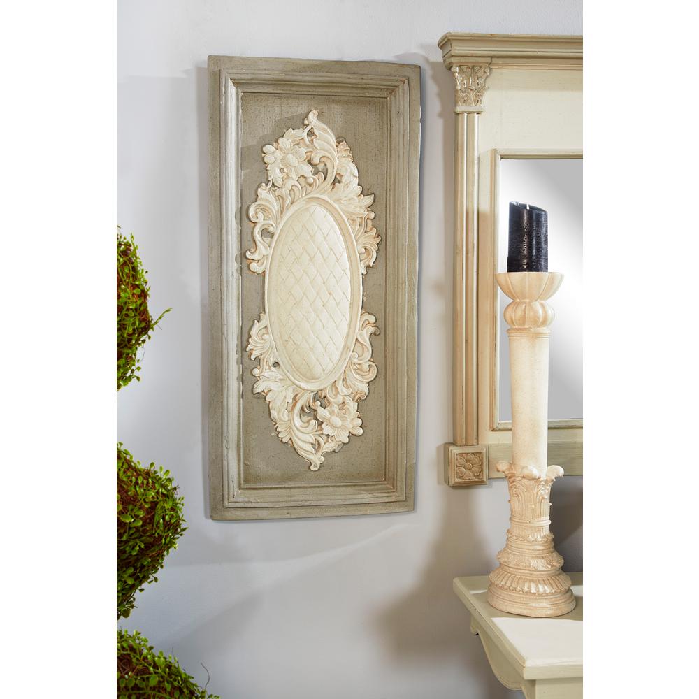 Large White And Beige Antique Carved Wood Wall Art