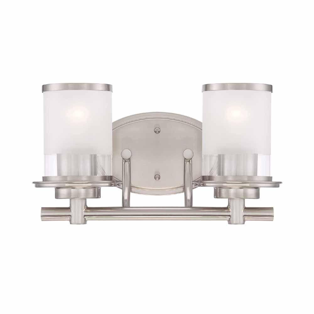 2-Light Brushed Nickel Vanity Light with Clear and Sand Glass Shades