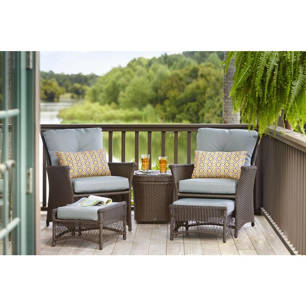 Hampton Bay Blue Hill 5 Piece Patio Conversation Set With Blue