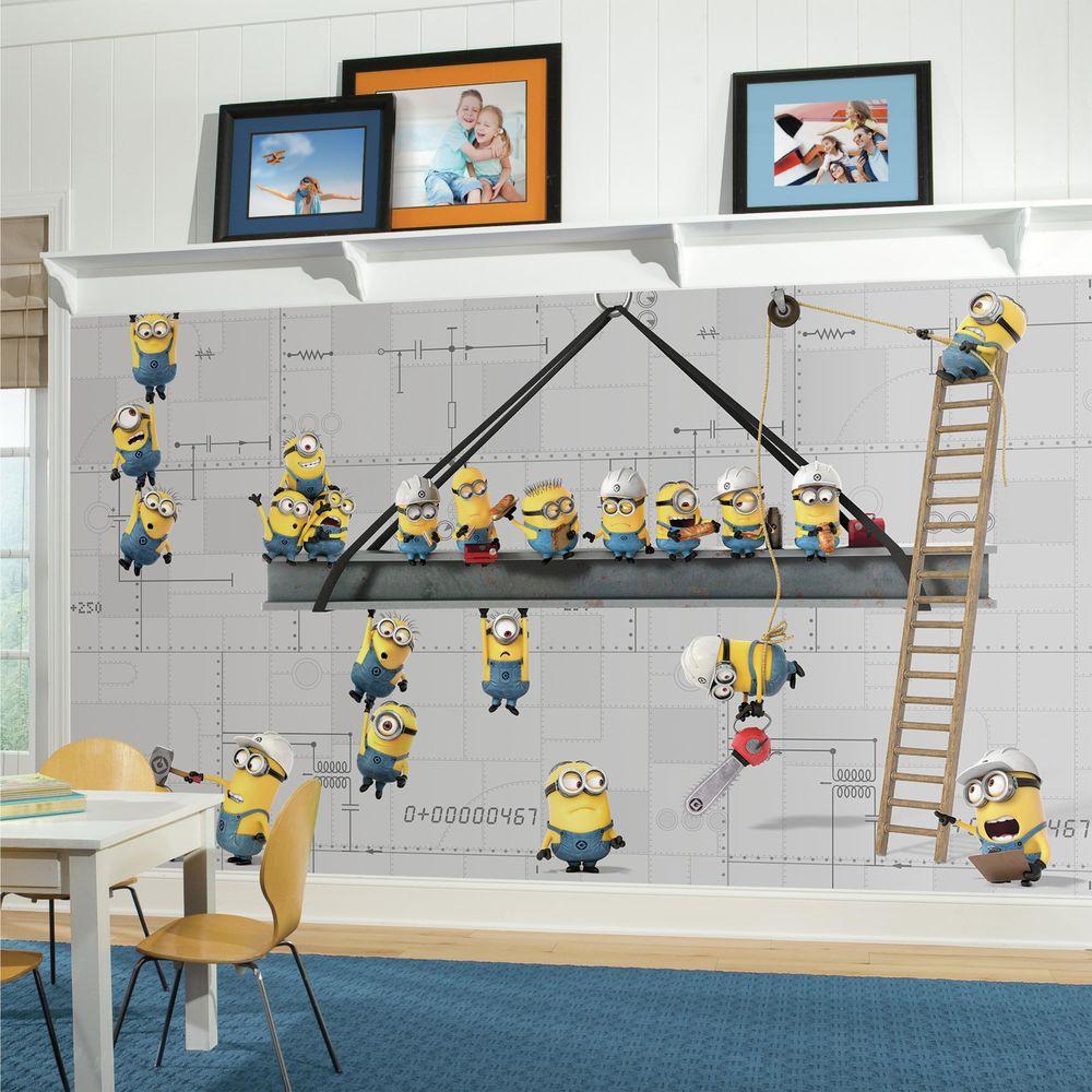 RoomMates 72 in. x 126 in. Minions at Work XL Chair Rail 7-Panel Pre ...