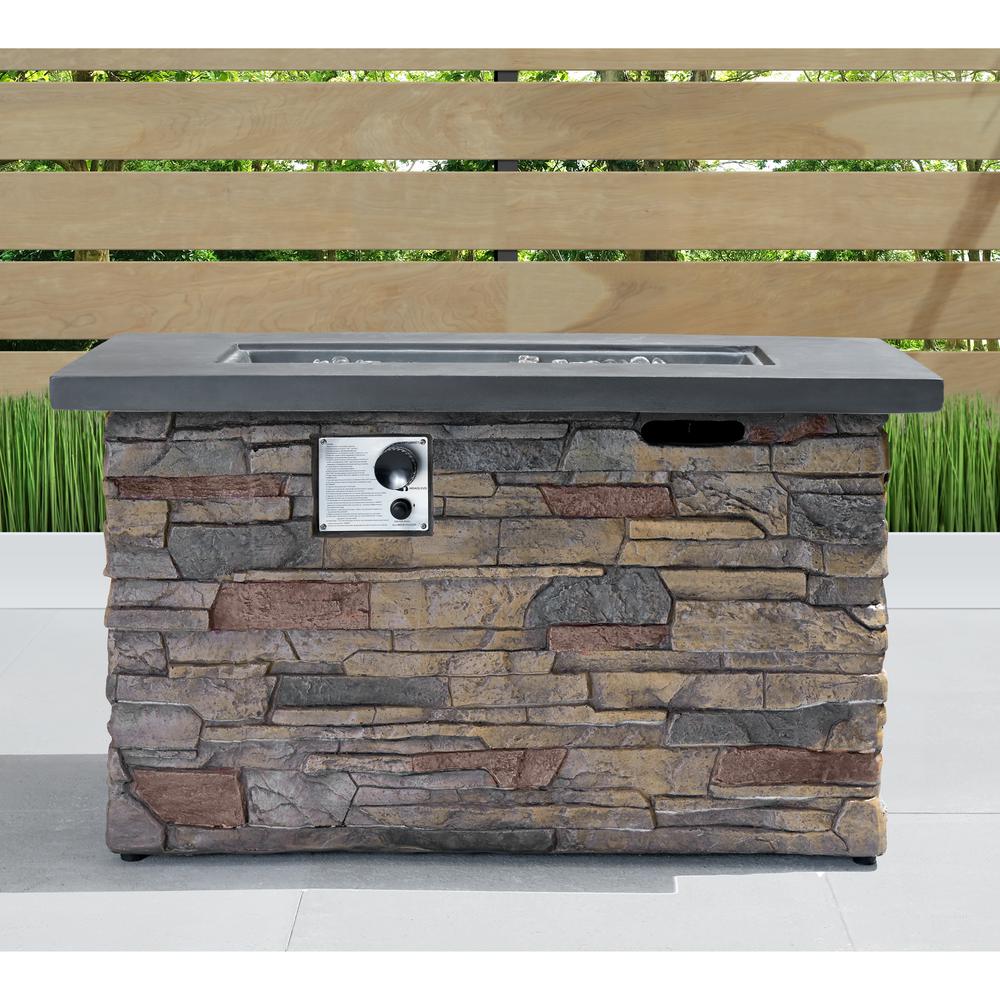 Sego Lily Sage 42 In X 20 In Rectangle Stone Propane Fire Pit Table With Storage Cover Sl Recft 4 Stn The Home Depot