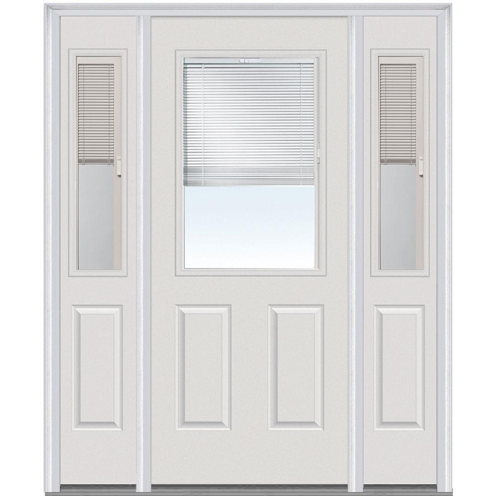 Mmi Door 64 In X 80 Internal Blinds Right Hand 1 2 Lite Clear Painted Fiberglass Smooth Prehung Front With Sidelites