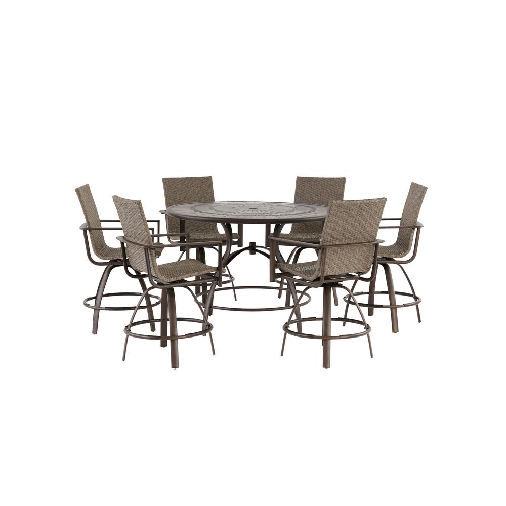 Hampton Bay Beckham 7 Piece Outdoor Balcony Height Dining Set 5477 7pc The Home Depot