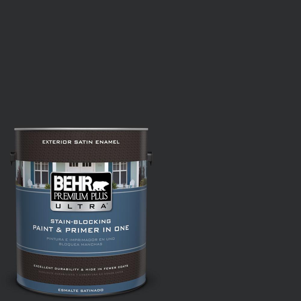 BEHR Premium Plus Ultra 1-gal. #ECC-10-2 Jet Black Satin Enamel ...
