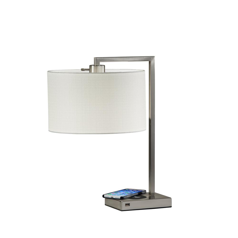 Adesso Austin 21 In Brushed Steel Table Lamp With Qi Wireless Charging