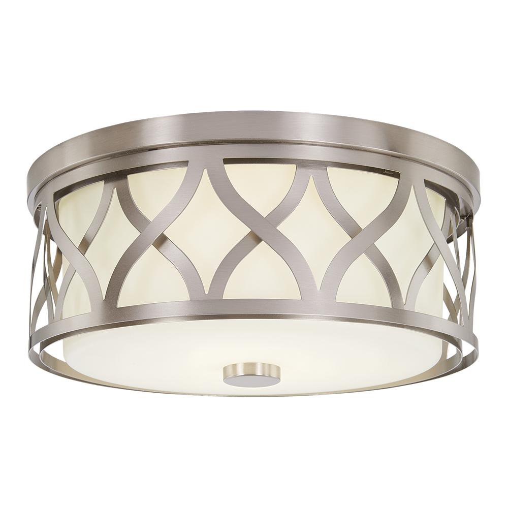 3 Light Brushed Nickel Flush Mount With Etched White Glass