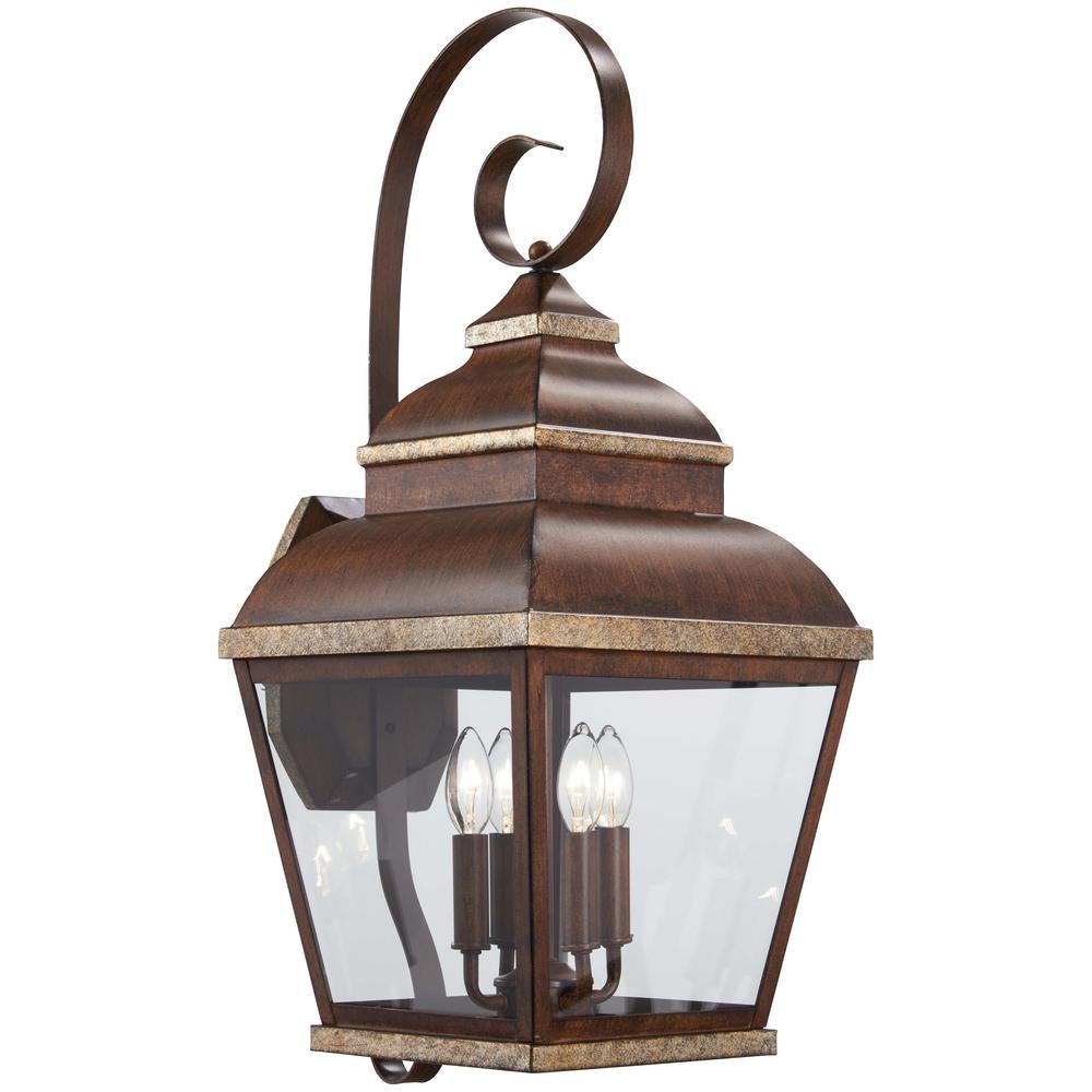 Minka Lavery Outdoor Lanterns Sconces Wall Mounted Mossoro 4 Light Walnut With Silver Highlights Outdoor Wall Mount Lantern