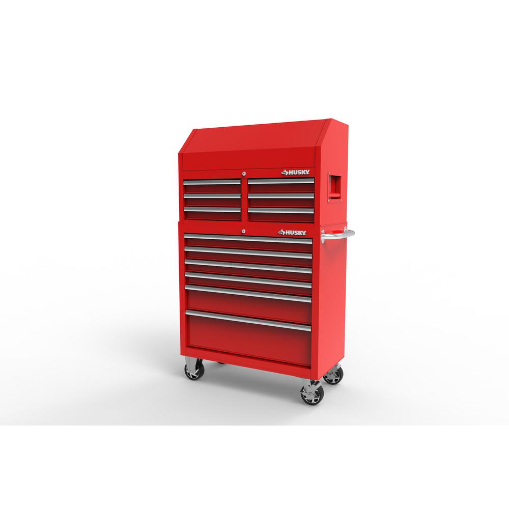 Husky 36 in. 12-Drawer Tool Chest and Rolling Tool Cabinet Set in Red