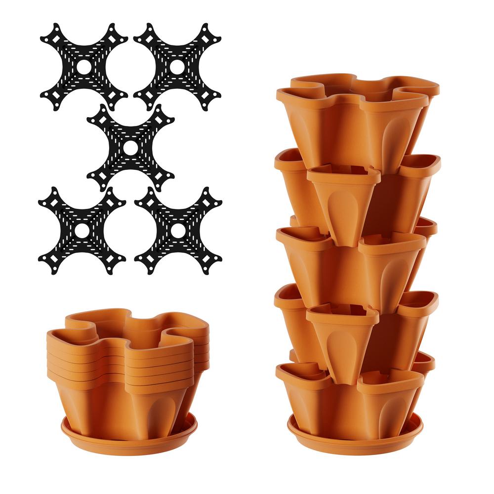 Pure Garden Terracotta Plastic Vertical Stacking Planter Tower (5-Pack