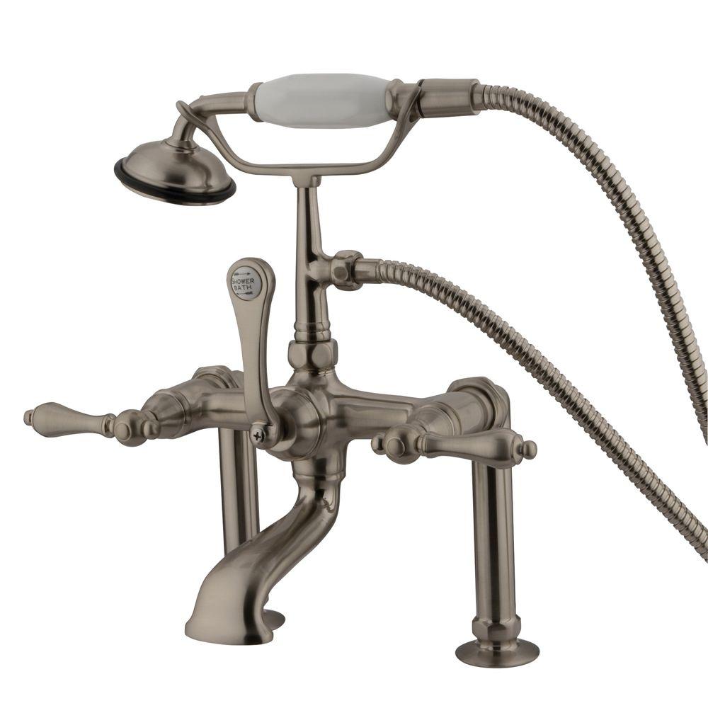 Aqua Eden Lever 3 Handle Deck Mount High Risers Claw Foot Tub Faucet With Handshower In Brushed Nickel