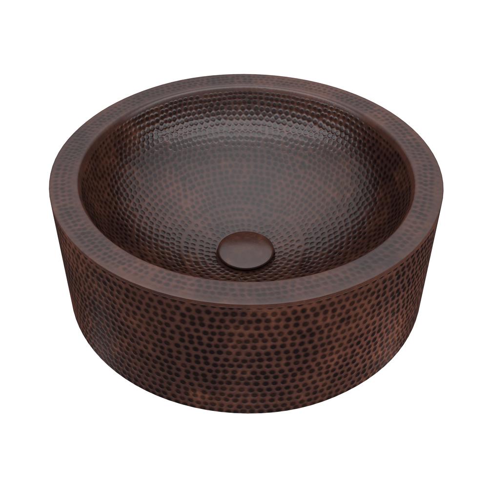 Anzzi Triens 16 In Handmade Vessel Sink In Hammered Antique Copper Bs 013 The Home Depot
