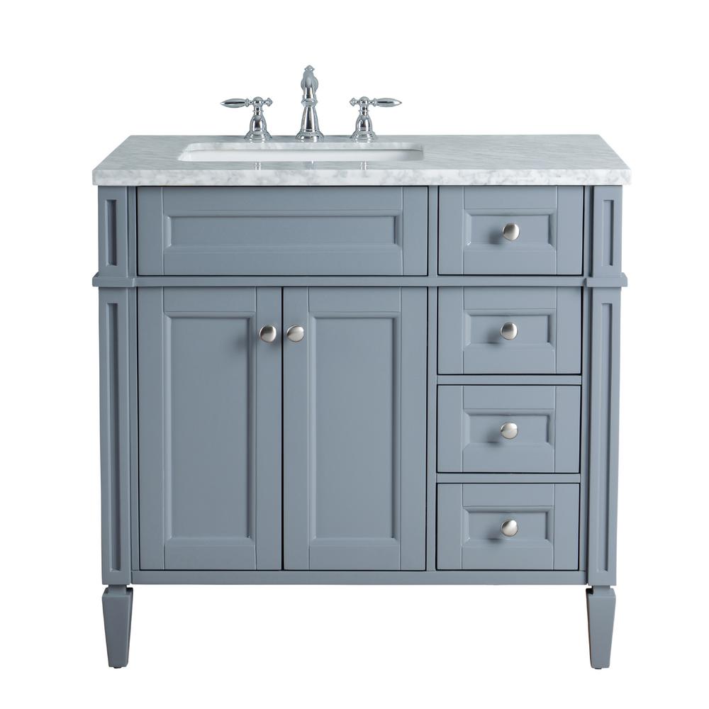 Stufurhome Anastasia French 36 In Grey Single Sink Bathroom Vanity With Marble Vanity Top And White Basin Hd 1524g 36 Cr The Home Depot