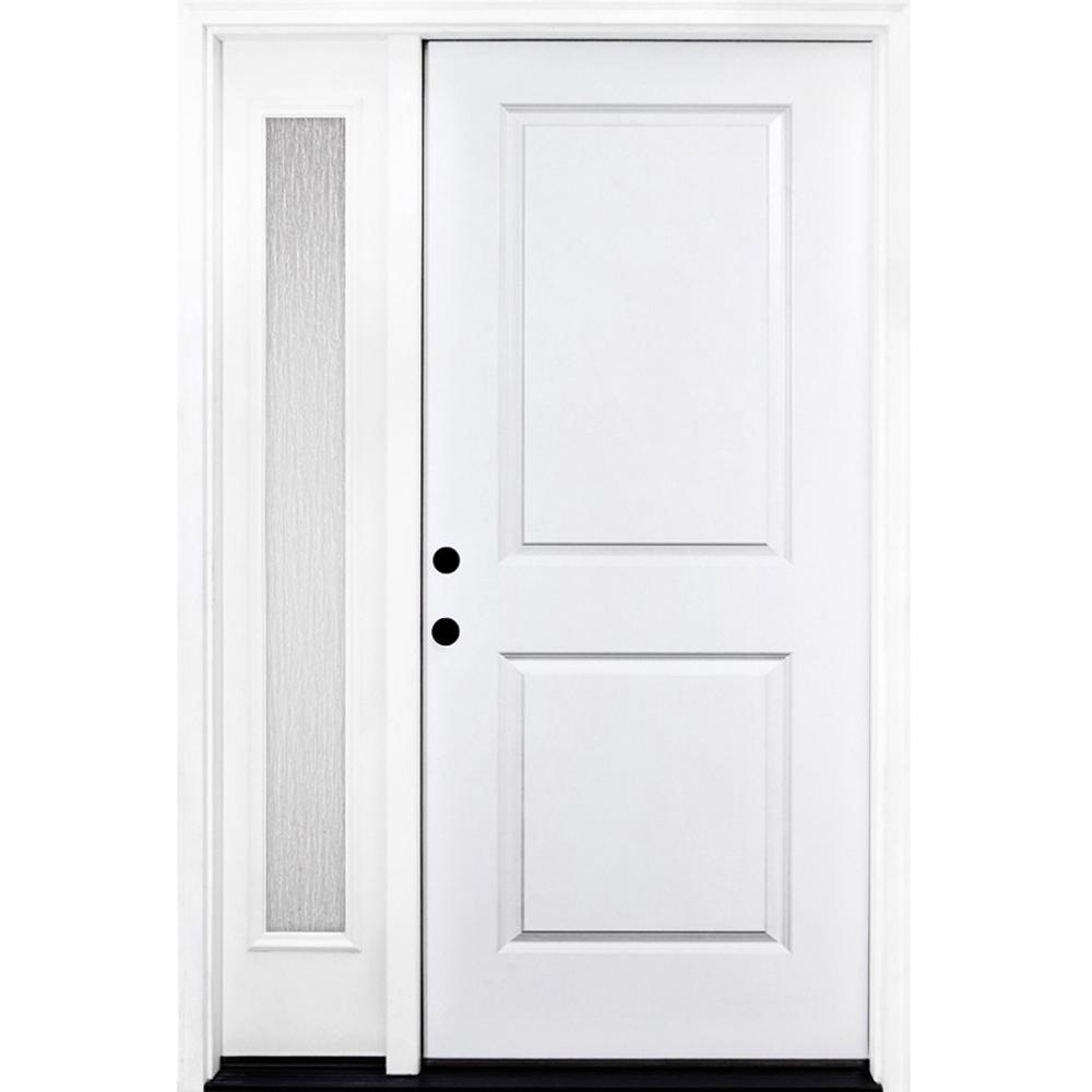 Steves Sons 51 In X 80 Classic 2 Panel Rhis Primed White Steel Prehung Front Door With Single 12 Rain Glass Sidelites