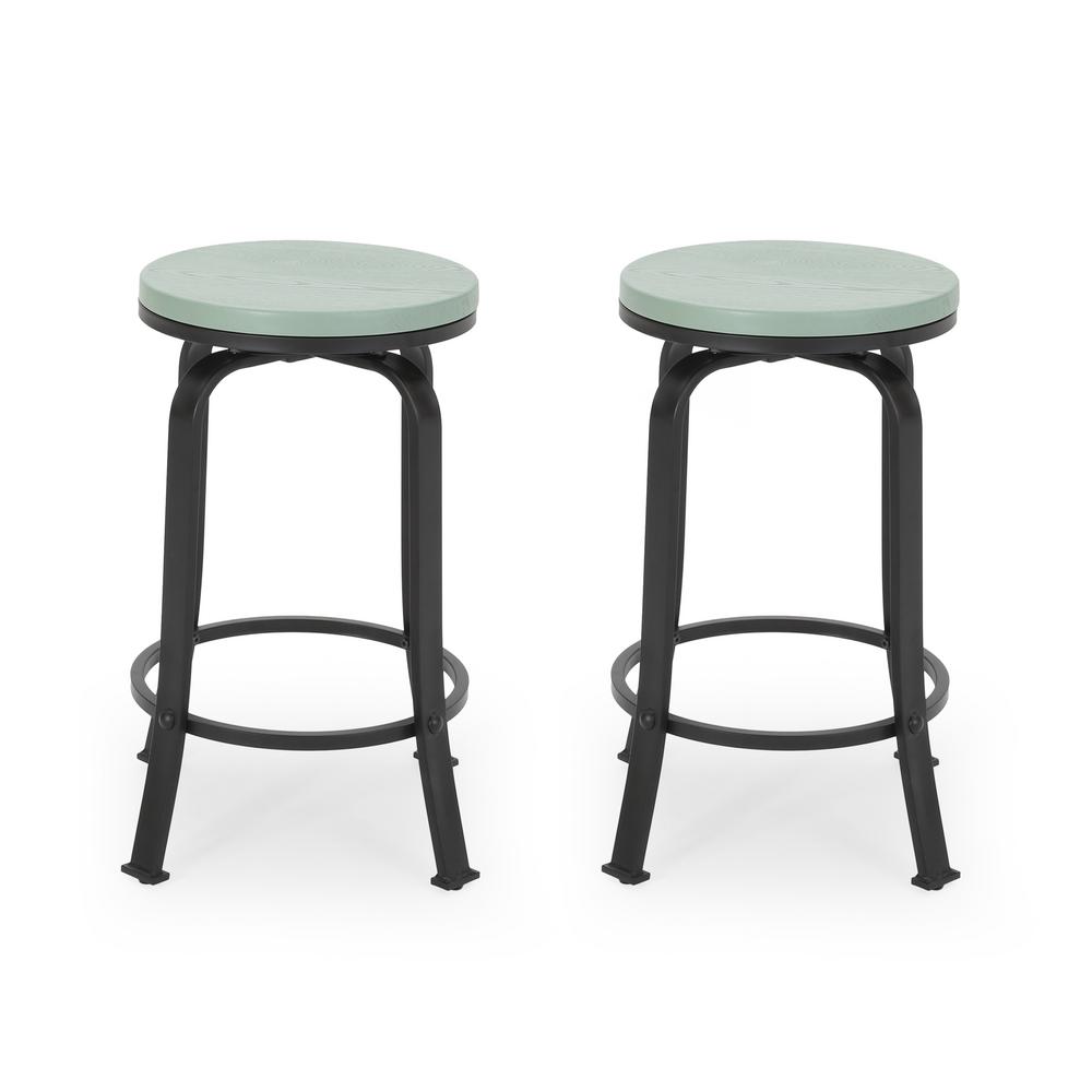 Noble House Skyla 24.25 in. Mint Green Swivel Bar Stools (Set of 2