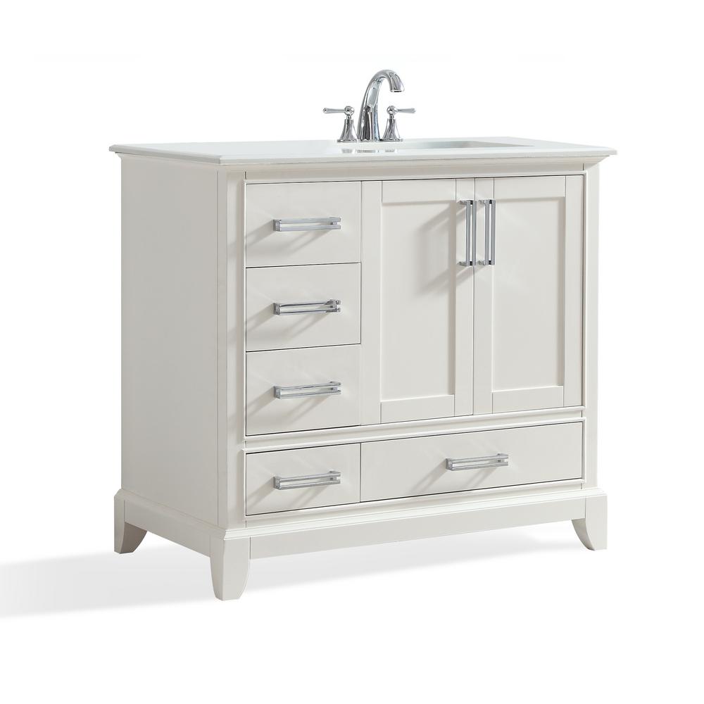 Simpli Home Elise 36 In W X 22 D Bath Vanity Soft White With Quartz Marble Top Ay Basin