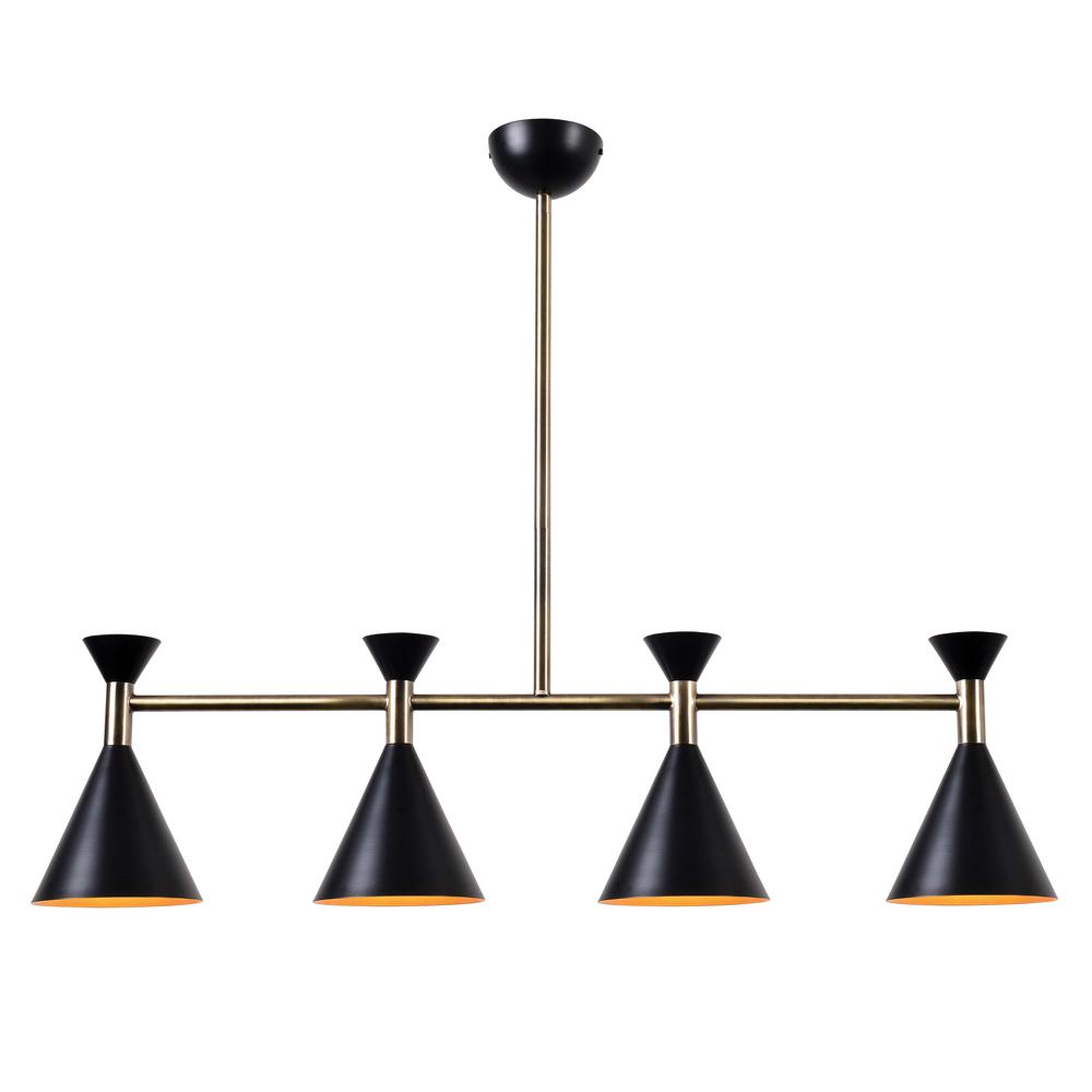 Kenroy Home Arne 4 Light Matte Black With Antique Brass Island Pendant