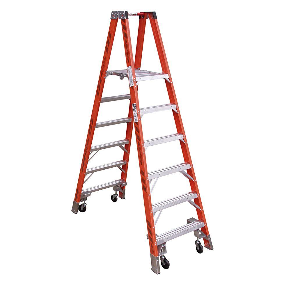 Werner 6 ft. Fiberglass Platform Step Ladder with Casters 300 lb. Load Capacity Type IA Duty