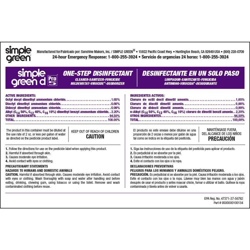 Simple Green D Pro 5 Secondary Label 10 Pack 9510001000134 The Simple Green D Pro 5 Secondary Label