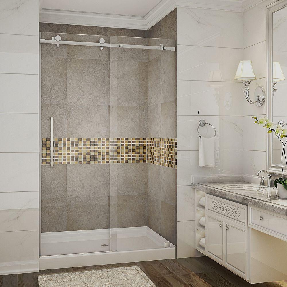 Delta 36 In X Frameless Corner Shower With Stainless Steel Completely Frameless Sliding Shower