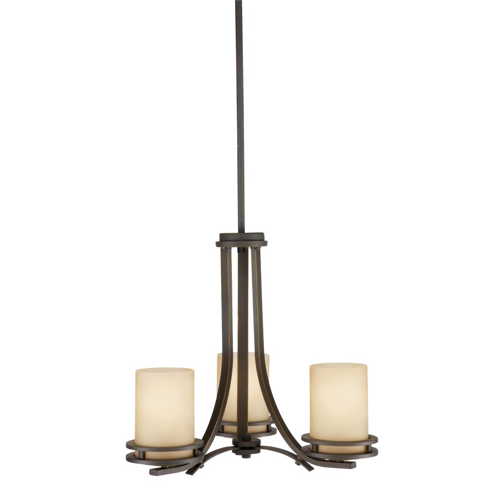 KICHLER Hendrik 3Light Olde Bronze Chandelier with Umber Etched Glass Shade1671OZ The Home Depot